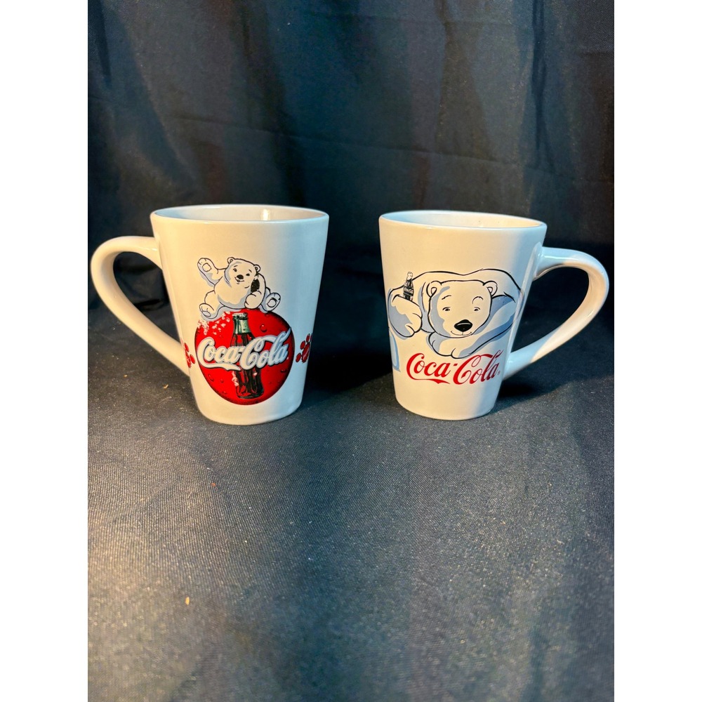 Coca-Cola Gibson Polar Bear Coffee Mug Set of 2 White 2003 Holiday Vintage